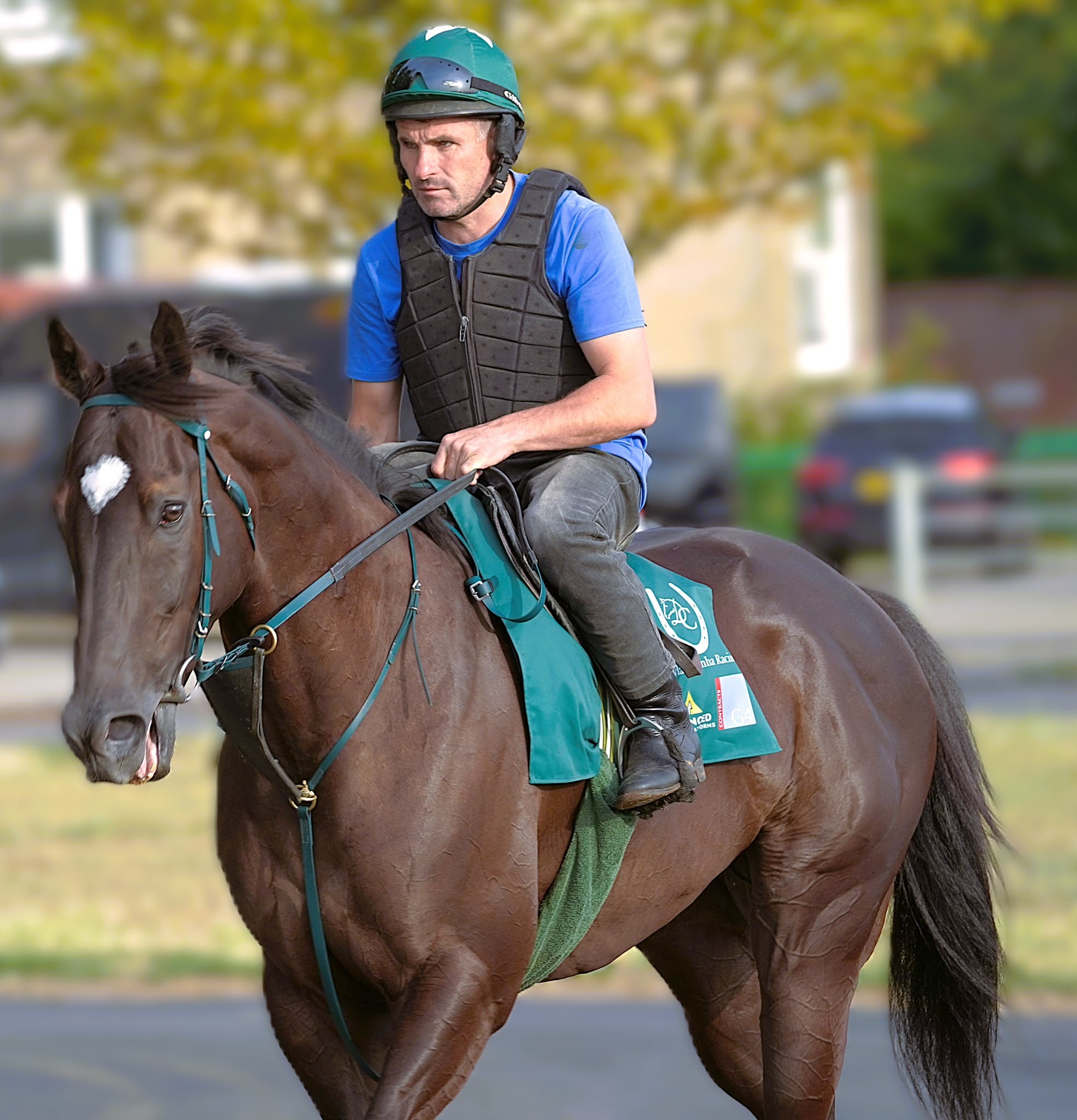 Dylan Cunha riding out on a Gee Gees Racing horse at Newmarket